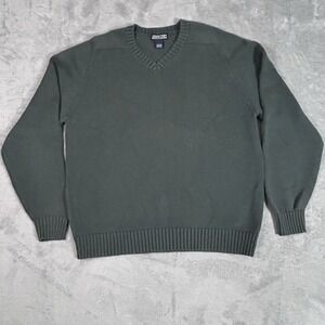 Lands' End 100% Cotton V-Neck Sweater Men's L Green Hong Kong 90s